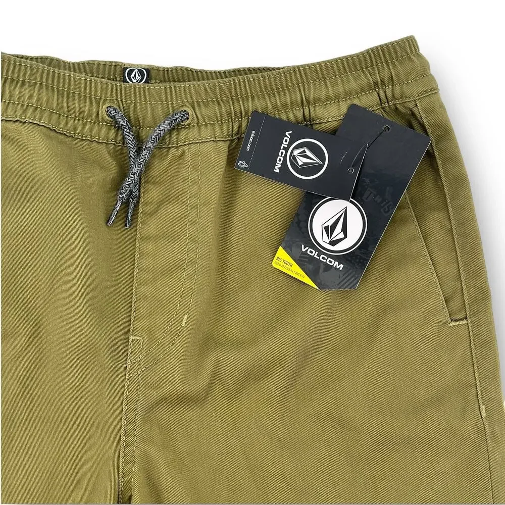 Volcom Frickin Elastic Drawstring Chino Shorts Big Boys Sz L Olive Green
